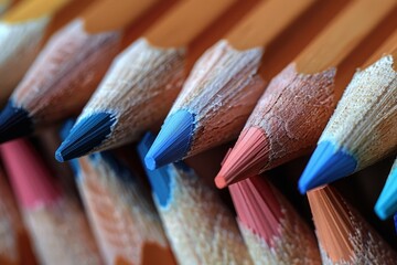 Obraz premium Vibrant assortment of colorful pencils neatly arranged on a clean, bright white background