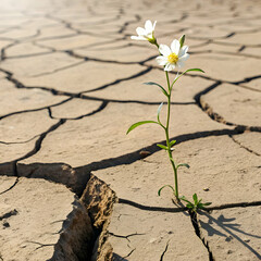 Resilience: Flower Blooming in Drought-Cracked Earth
