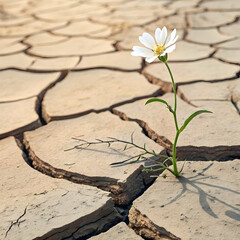 Resilience: Flower Growing in Drought Cracked Earth