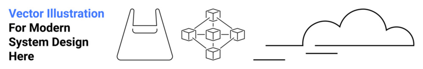 Abstract cloud, distributed blockchain nodes, and system framework. Ideal for tech, blockchain, cloud computing, IT solutions, software, digital innovation flat landing page banner