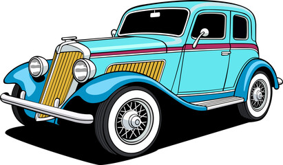 blue colour oldest model car luxury look hand drawn vector image with PNG Transparent background
