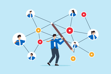 Flat illustration businessman connect networking chart with pencil symbolizing social connection for business opportunity