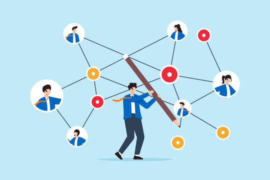Flat illustration businessman connect networking chart with pencil symbolizing social connection for business opportunity - Powered by Adobe