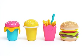 Set of cartoon fast food colorful isolated on a white background