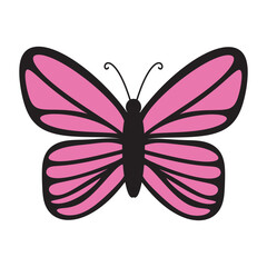 Simple hand drawn single pink butterfly vector illustration isolated on white background