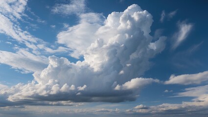 Cloud formations in a blue sky with varying shades of white and gray clouds against a backdrop of clear atmospheric expanse.