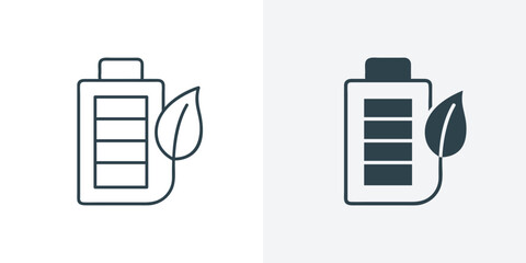 Eco Battery Icon Vector. Line and Solid Illustration of battery with leaf for Green Energy, Renewable Power