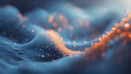 Soft abstract waves in a blurred background with glowing particles creating a dreamy and serene atmosphere for creative designs.