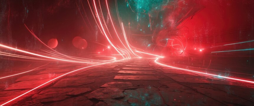 Vibrant abstract red background with glowing light trails and grunge texture ideal for festive or modern design projects