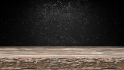 Product Mockup Wooden Tabletop on Dark Background. 3d rendering