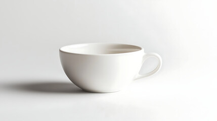 A white cup sits on a white background
