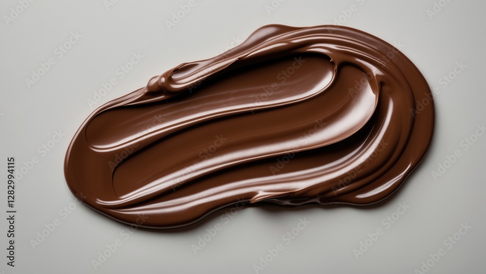 Poster chocolate spread on white background with smooth glossy texture and rich brown color.