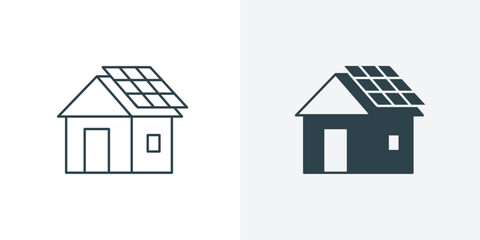 Solar Energy House Icon Vector. Line and Solid illustration of Solar Cell Symbols for Clean Power, Eco-Friendly Homes, and Sustainable Cities