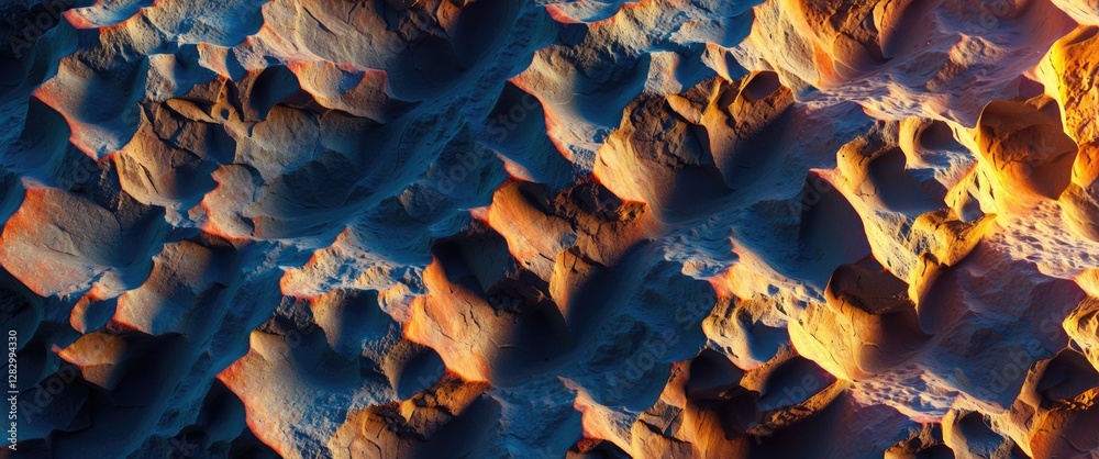 Aufkleber aerial view of textured sand dunes with dramatic lighting and shadows in warm and cool tones during 