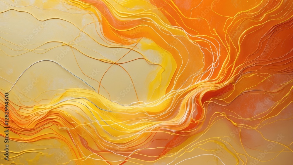 Aufkleber abstract flowing lines in bright orange and yellow hues on a textured background depicting dynamic m