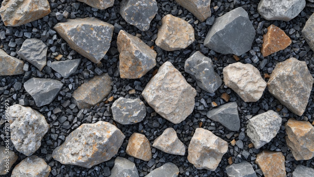 Poster various sizes and shapes of gravel and rocks in natural textures on a ground surface