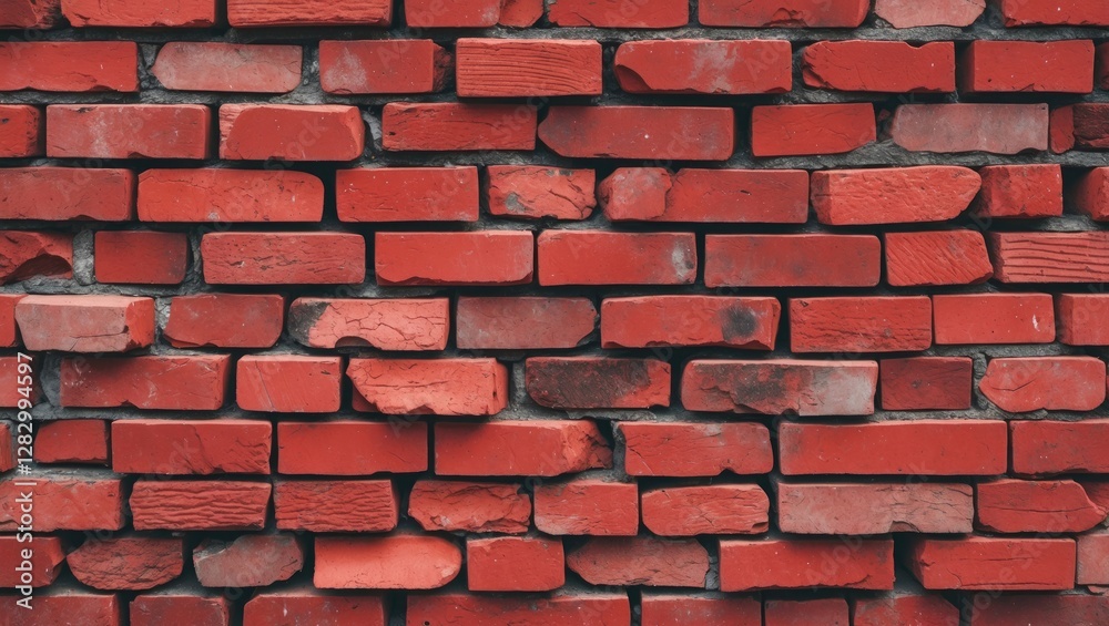 Poster red brick wall background with uneven texture and color variations, ideal for architectural design o
