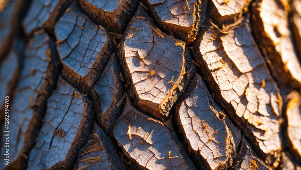 Poster close-up texture of pine tree bark with detailed pattern and natural lighting showcasing the intrica