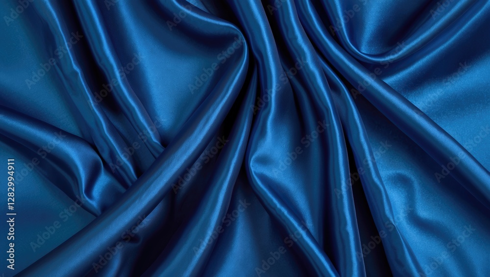 Aufkleber Satin fabric texture with deep blue color and smooth creases suitable for background or textile design applications