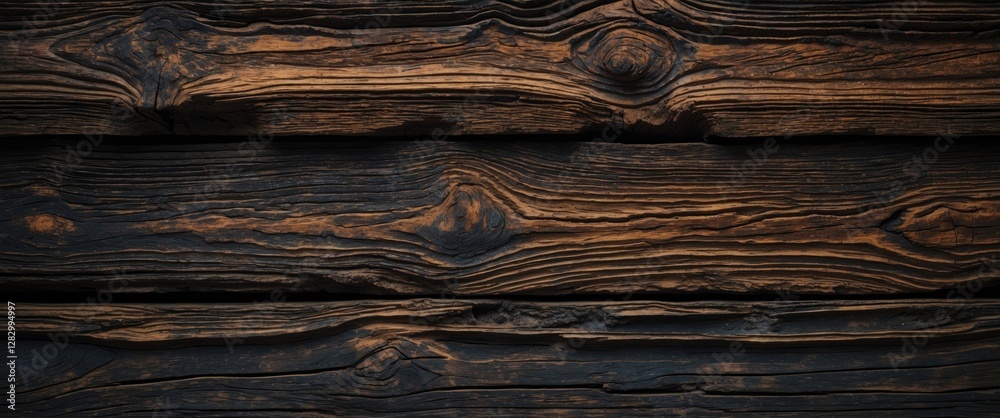 Aufkleber Dark wooden texture with detailed grain patterns and knots abstract background suitable for design and architectural projects.