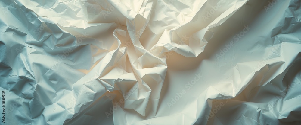 Leinwandbilder Crumpled white paper texture with soft lighting creating subtle shadows and highlights for abstract background use