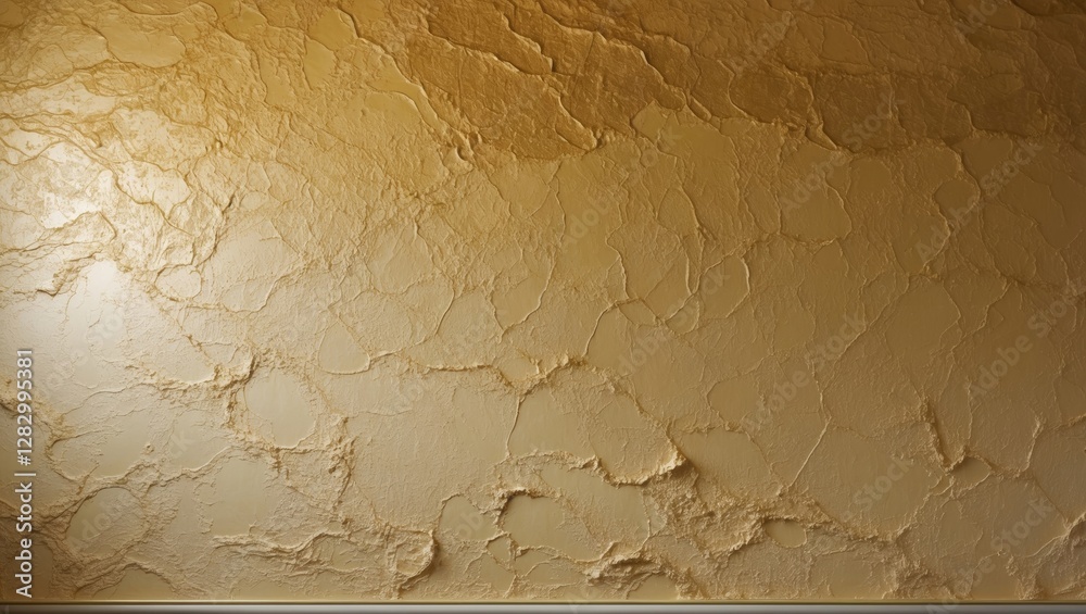 Poster textured wall surface with a warm golden hue and irregular pattern for interior design backgrounds.