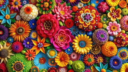 Vibrant Floral Motifs with Diverse Colors and Textures