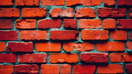 Red brick wall texture with various shades and sizes of bricks creating a rustic background detail.