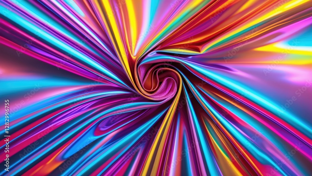 Poster colorful abstract swirl pattern of shiny fabric or foil in vibrant hues of pink, purple, blue and ye