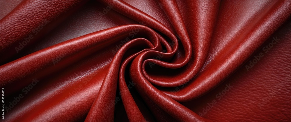 Poster Red leather texture with folds and creases creating a rich and luxurious appearance suitable for upholstery and fashion design.