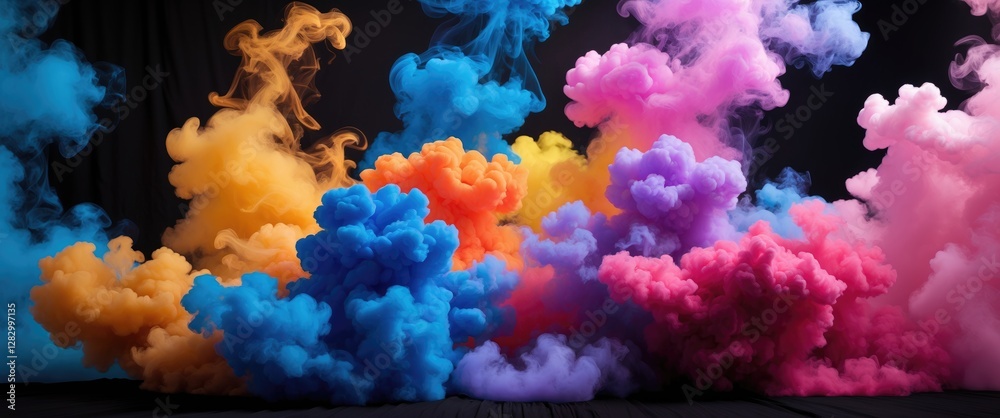 Poster colorful abstract smoke clouds in vibrant hues on a black background creating a visually striking an