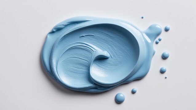 Blue paint swatch with smooth texture and circular patterns on a white background as an artistic material concept