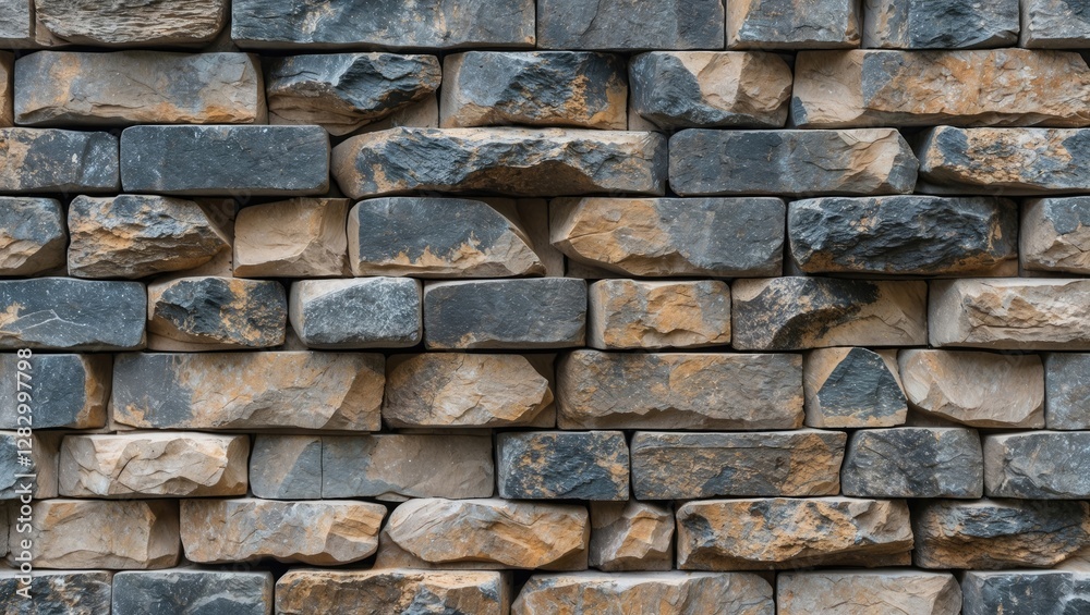 Aufkleber Textured stone wall made of various shaped dark and light stones arranged in a structured pattern suitable for backgrounds and construction themes