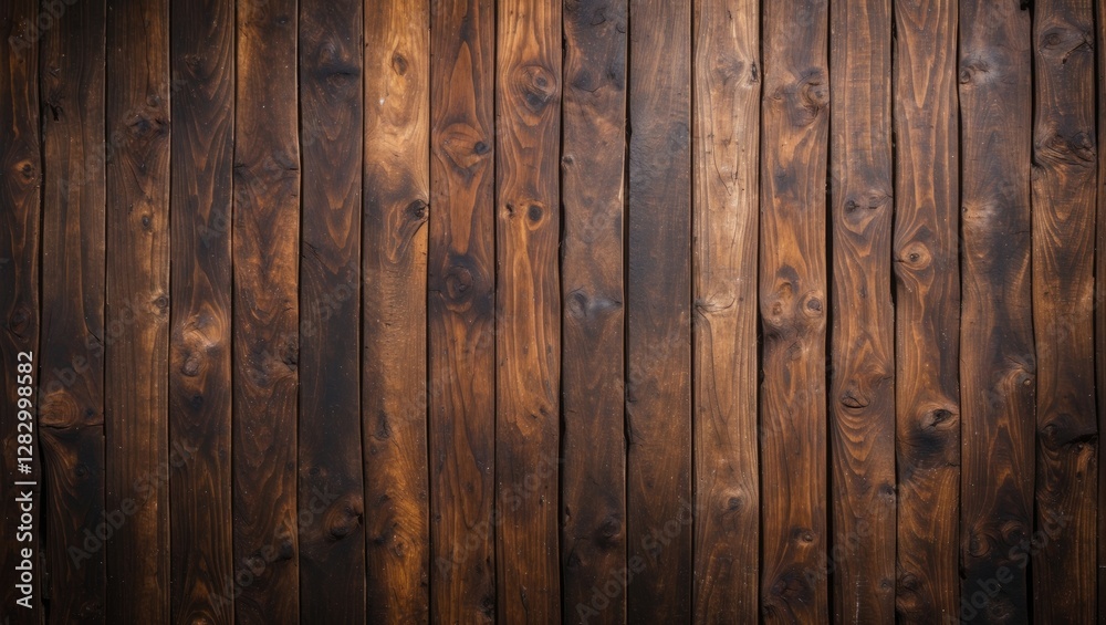 Poster dark stained wooden planks background with natural grain texture and knots for rustic or vintage des