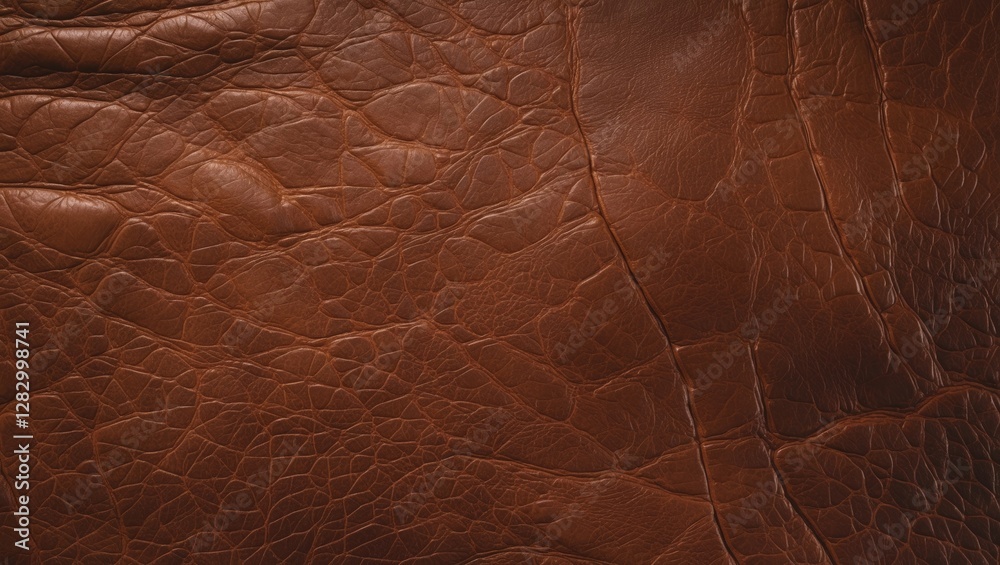 Poster Brown textured leather surface with natural grain and creases, showing detailed patterns and variations in color and texture.