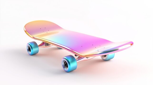 Smooth Gradient Skateboard Deck with Colorful Holographic Effects. Generative AI