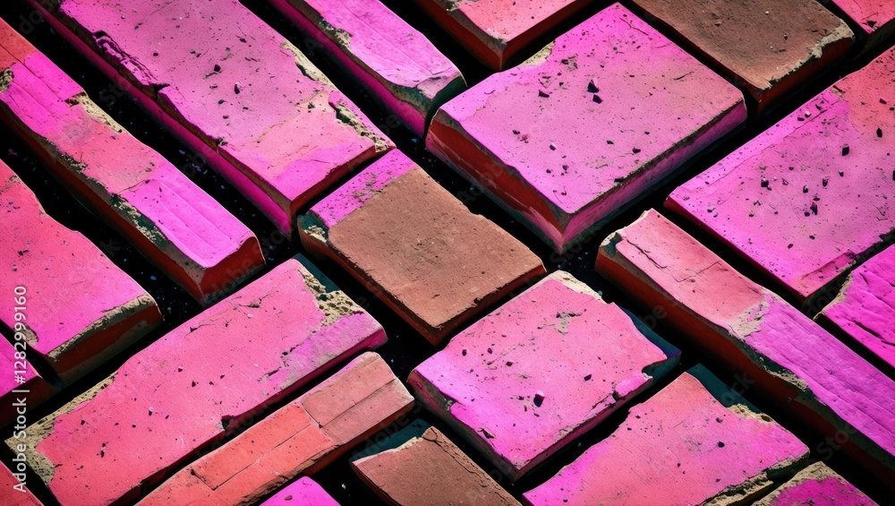 Poster colorful painted bricks abstract background in pink and brown hues arranged in a geometrical pattern