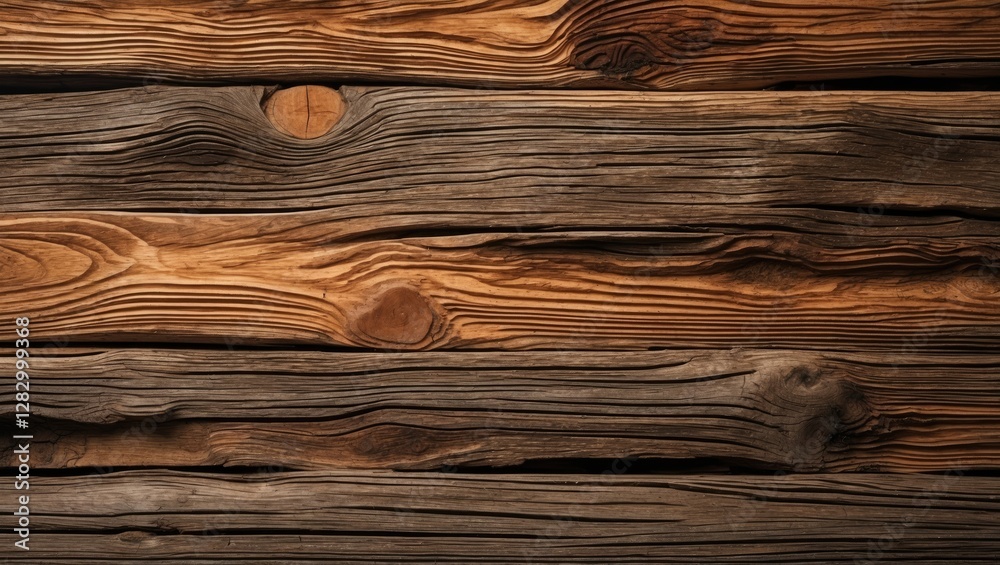 Aufkleber Textured background of rustic wooden planks showing natural grain pattern and color variations in warm browns and grays