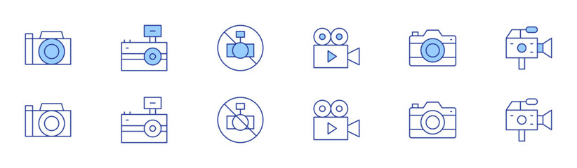 Camera icon set in two styles, Duotone and Thin Line style. Editable stroke. camera, camera flash, video camera, no camera