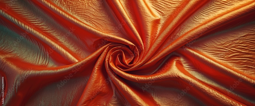 Aufkleber orange satin fabric in a spiral arrangement displaying texture and sheen in soft lighting