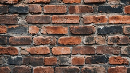 Fototapeta premium Weathered red brick wall texture maintaining rustic charm and historical character ideal for design backgrounds and architectural projects.