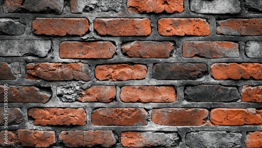 Aufkleber Red and gray brick wall texture with uneven surface and weathered appearance for background design use
