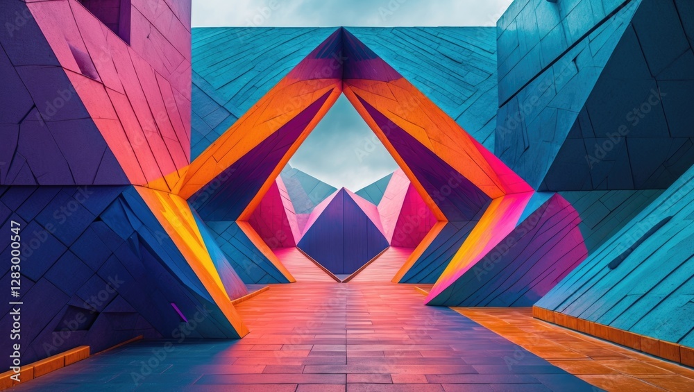 Poster colorful abstract geometric urban architecture with vibrant textures and shapes creating a striking 
