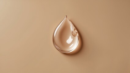 Fototapeta premium Transparent cosmetic gel drop on a soft beige background showcasing texture and shine for beauty product advertising and skincare themes.
