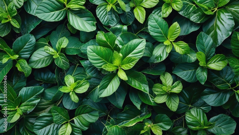 Poster green leaves background close-up natural botanical texture with various shades of foliage and detail