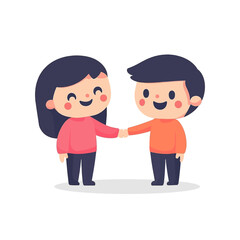 Fototapeta premium Two Smiling Characters Holding Hands on White Background