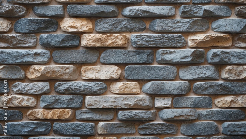 Aufkleber Colorful textured stone wall surface with gray and beige bricks arranged in a random pattern