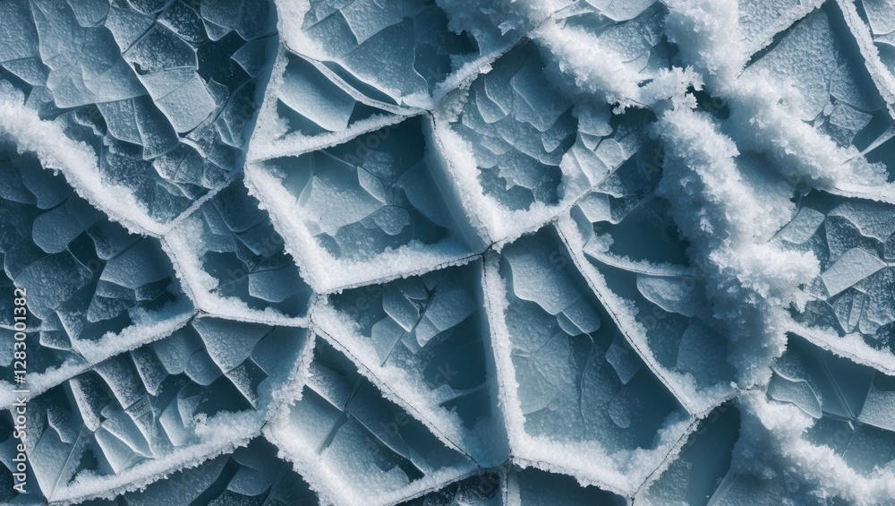 Poster ice crystal formation detail with intricate patterns and textures on a cold surface, capturing natur