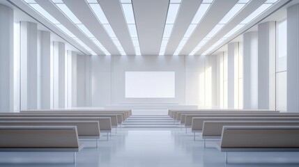 A legislative hall with modern design and simple decor. Featuring professionalism and clarity