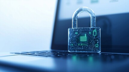 A high-tech padlock displayed on a laptop, Encrypted cybersecurity and digital safety perfect for securing data networks and preventing cyber threats